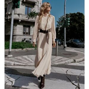 ZARA NWT Belted Lace Midi Dress